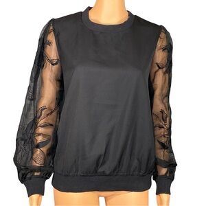 Express Witchy Black Top Sheer Lace Sleeves 90s Y2K Vibe Pullover Style Size Med